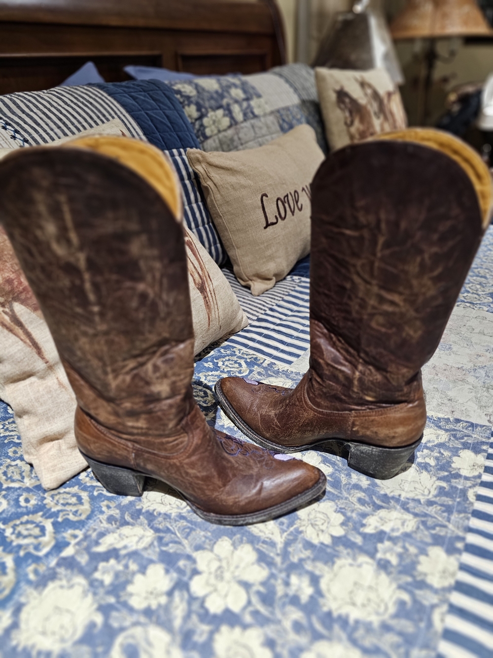 Old Gringo Brown Leather Cowboy Boots with Purple Floral Embroidery - Picture 7 of 10